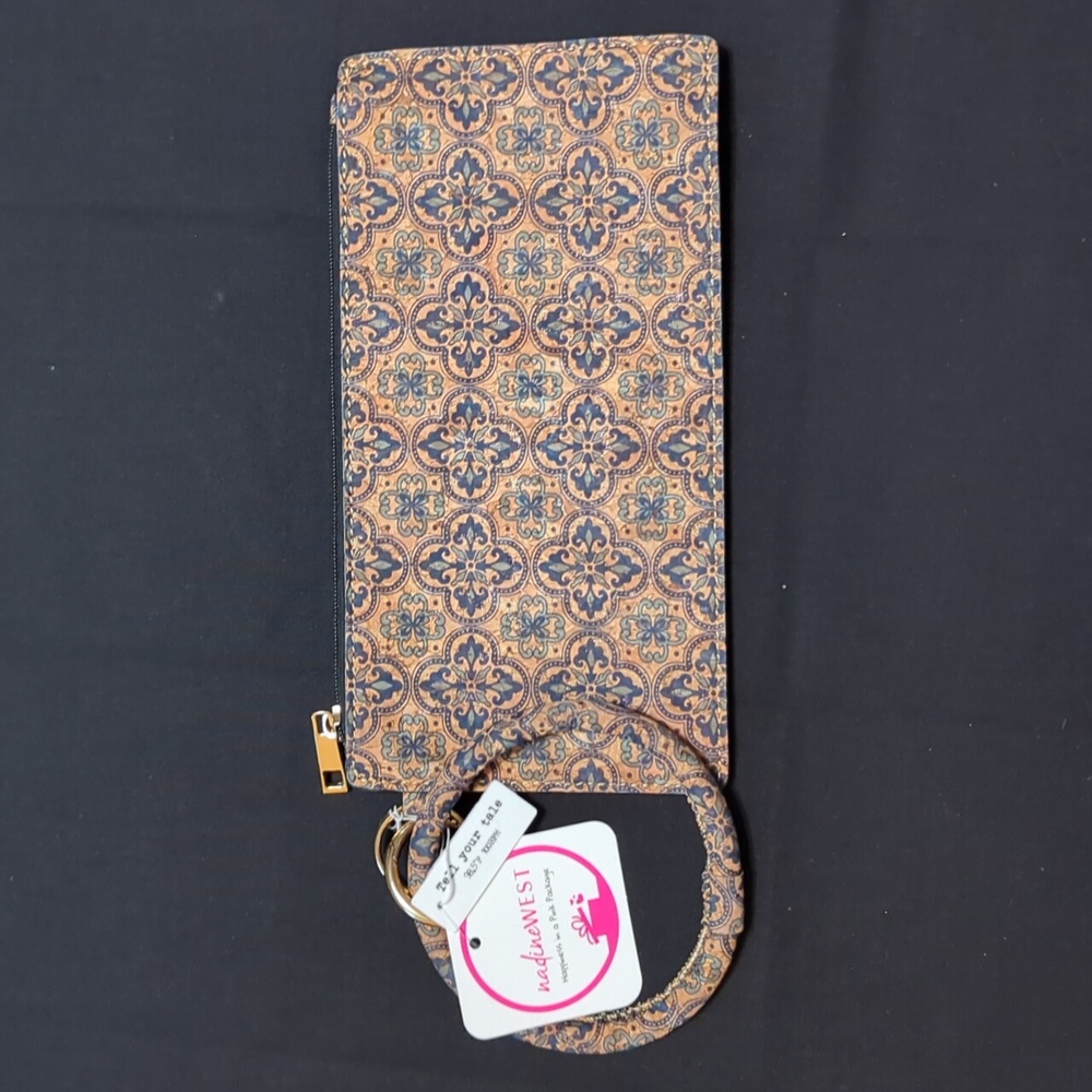 Nine West Patterned Clutch - Tan and Blue - Kathleen Pouch